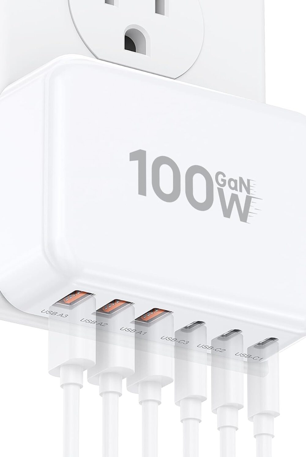 Slim Flat Fast Charger Block, 100W Max Output 6-Port USB C Charging Station